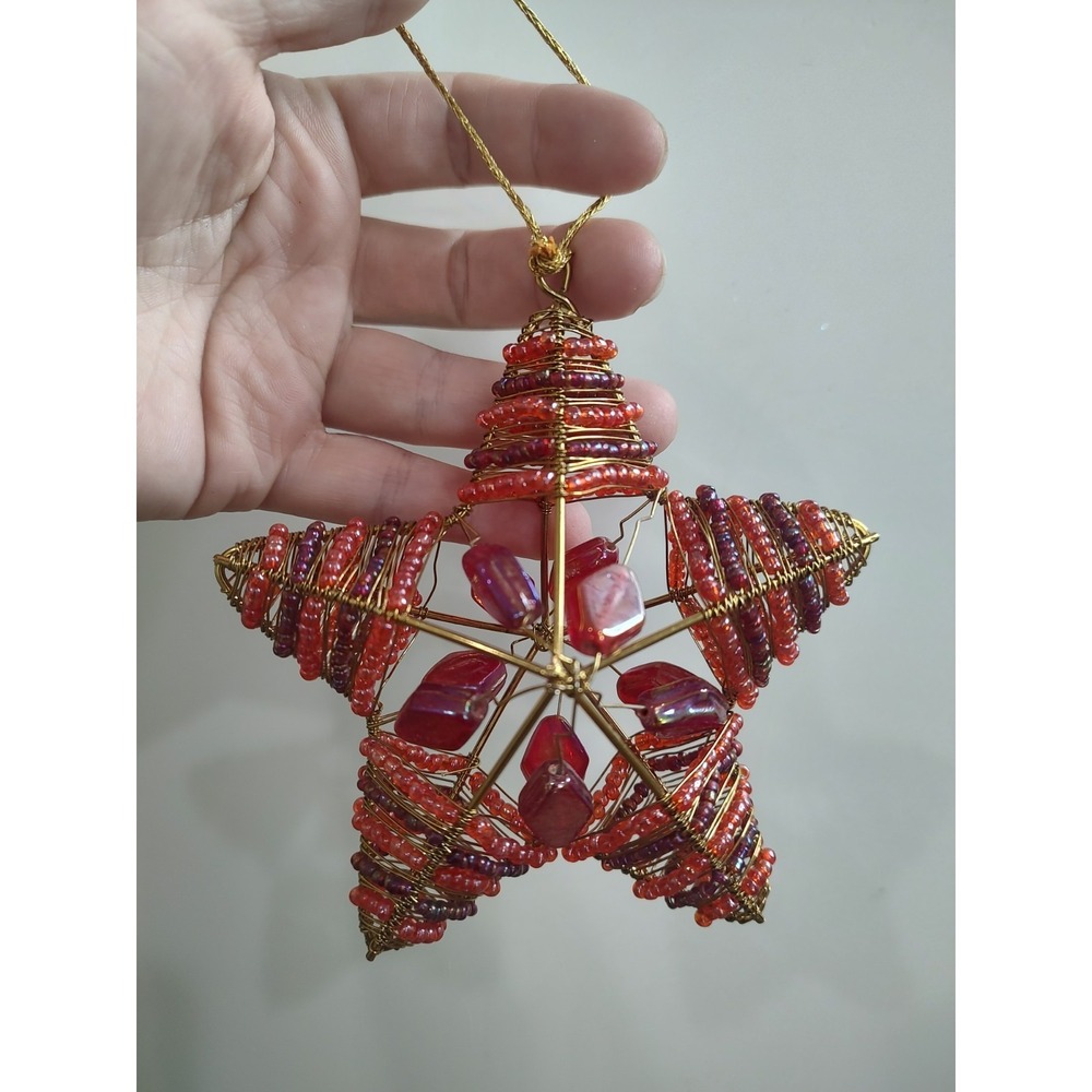 Hand Wire Beaded Star 5 in Tall Christmas Ornament A18